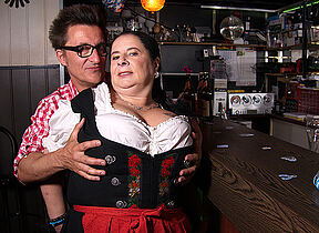 Chunky breasted German servitor having fun around the beerfesten